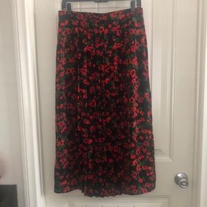 Rose floral midi skirt